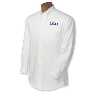 LSU Tigers Men's LS Nailshead Woven Shirt - White